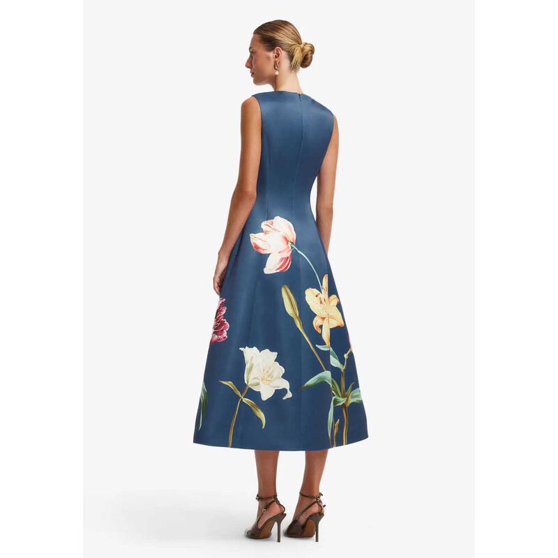 LEO LIN Cleo Embroidered Sleeveless Midi Dress - Lily Print In Indigo image number 1